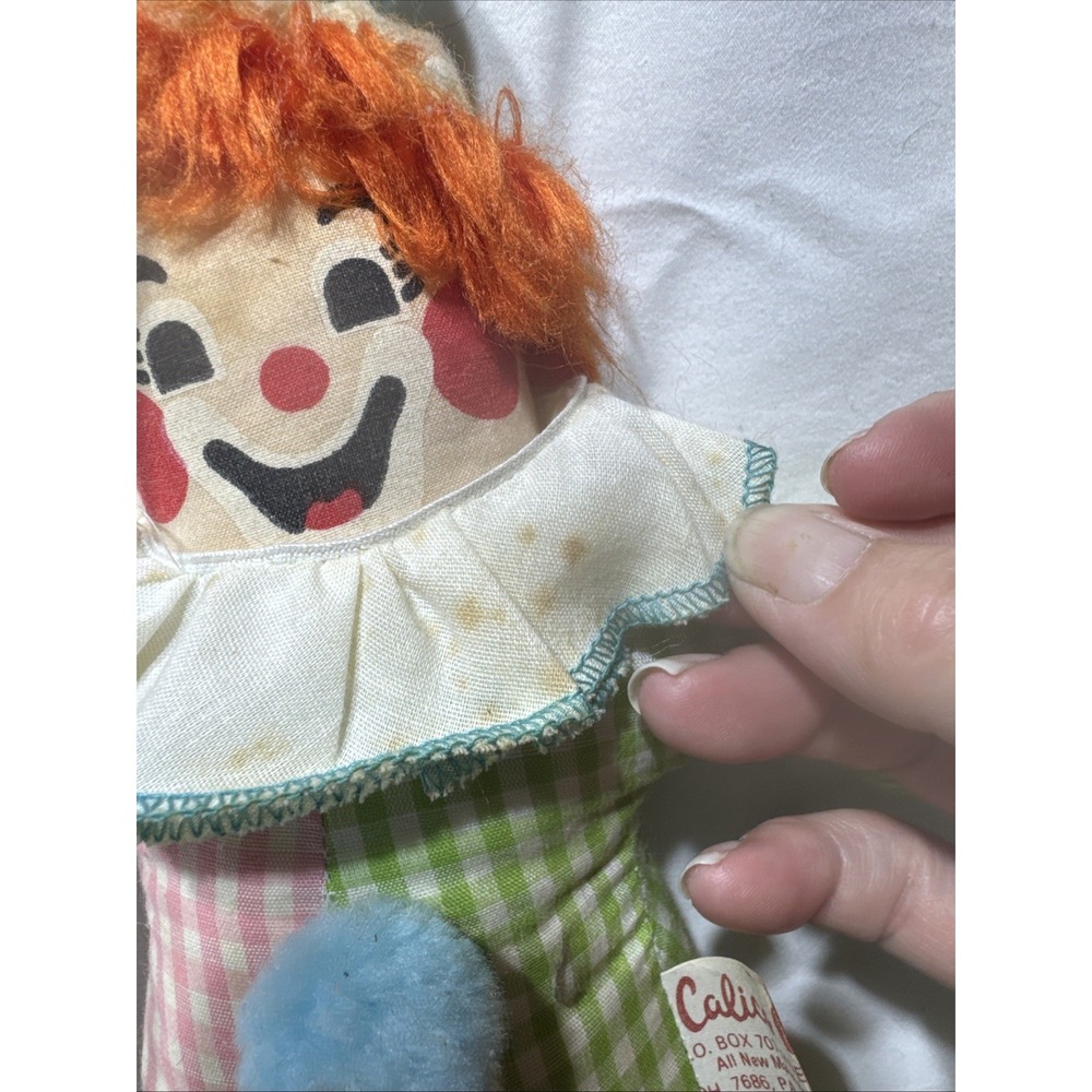 VTG 70's Happy CLOWN ON SWING/Trapeze Calico‎ Critters 18" Pastels MADE IN USA - Picture 8 of 13